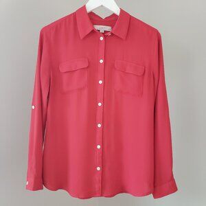 LOFT Essential Button Front Red Shirt Blouse